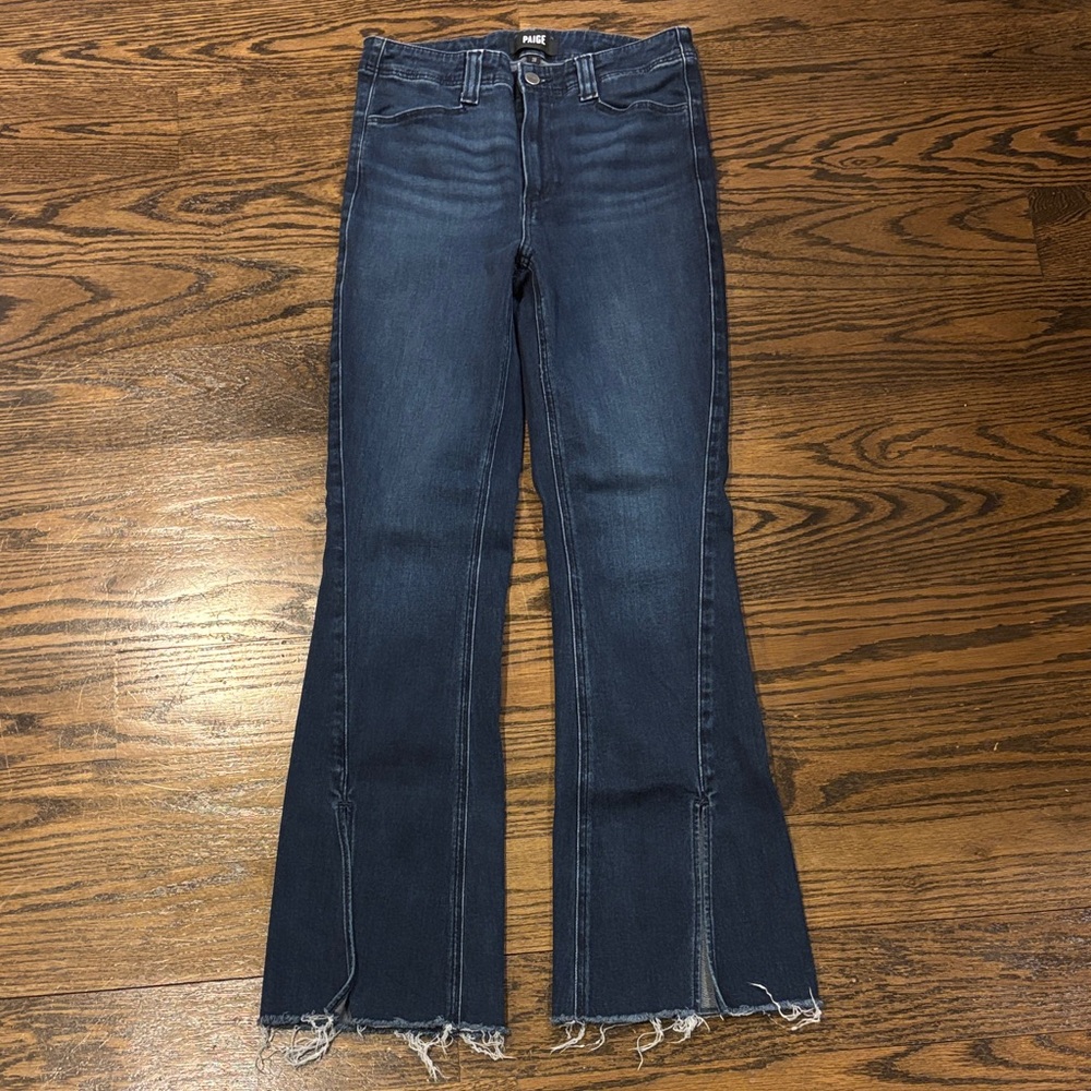 PAIGE Dark Wash Split-Hem High Rise Laurel Canyon Flare Jeans